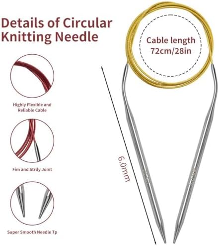 Soosui 3.5 mm Circular Knitting Needles, US4, 47 inches/120 cm Curved Tail - Image 6