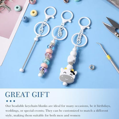Huwena 6 Pcs Beadable Keychain Bars Metal Blanks DIY Crafts Jewelry Gift - Image 2