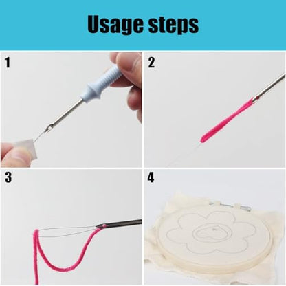 Allazone 4 PCS Punch Needle Kit, Embroidery Kit for Beginners Adults, Punch Needle Embroidery Kit, Handcraft Punch Needle Kits, Love and Flowers - Image 3