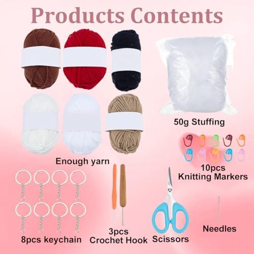 ACRNIGHEET Crochet Kit for Beginners 8 Pcs Loving Animals Keychain Crochet Kit Kinitting Kits for Beginners Adults Amigurumi Keychain Crafts for Bag Ornament Valentine's Day Gifts - Image 2