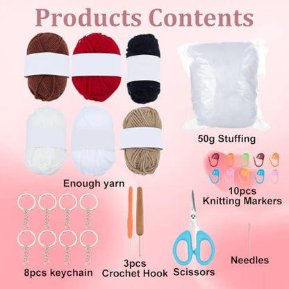 ACRNIGHEET Crochet Kit for Beginners 8 Pcs Loving Animals Keychain Crochet Kit Kinitting Kits for Beginners Adults Amigurumi Keychain Crafts for Bag Ornament Valentine's Day Gifts - Image 2
