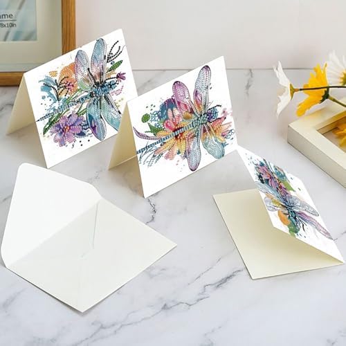 AiYuanzsh 6 Pack Diamond Art Greeting Card Kits with Envelope – Dragonfly Design Floral Crystal Rhinestone Birthday & Holiday Cards, DIY Postcards for Christmas, Thanksgiving, and Gifts - Image 7