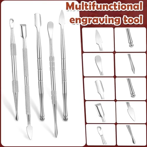 Piriuuo Wax Carving Tools Set, Stainless Steel Clay Sculpting Tools Double-Ended Pottery Carving Tools Wax Modeling Tools Dental Carvers Tools Wax Accessories Modeling Sculpting and Shaping(5 Style) - Image 3