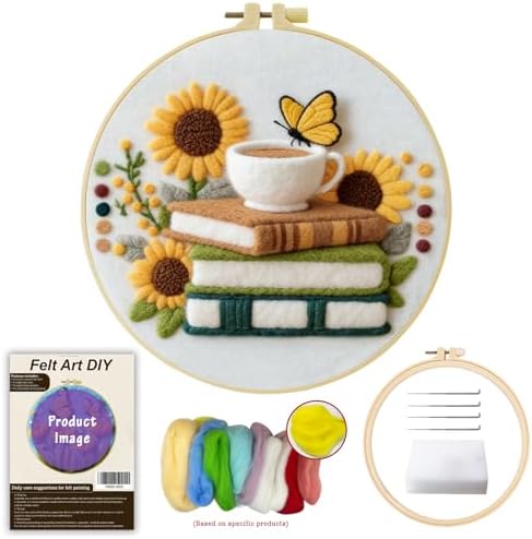 JOZYSH Needle Felting Starter Kit, Wool Felt, Animal Theme, with Needles, Foam Mat, Photo Frame, Felt Bag, for Home Decor, 4 Piece Set (Books and Flowers) - Image 2