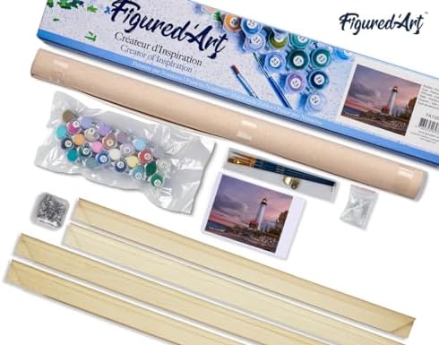 Figured'Art Paint by Numbers Kit for Adults Sea Lighthouse 16"x20" - Craft Art Painting Rolled Canvas with DIY Wooden Frame - Image 5