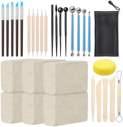 ZEHIQ White Air Dry Clay 6.6 lbs with 25pcs Pottery Sculpting Tools Set by ZEHIQ