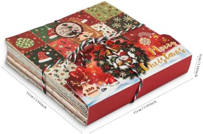 icceemee 200 Sheets Christmas Scrapbook Paper Set – Christmas Themed Craft Collage Paper for Junk Journaling, Bullet Journal, Poster Decor, Room Decoration, Card Making, and Gift Wrapping - Image 3