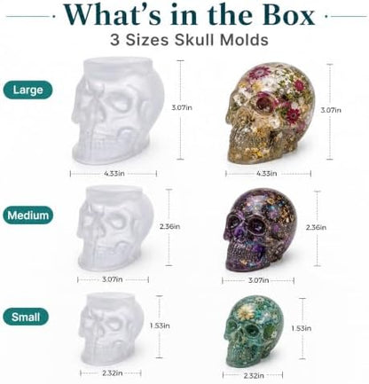3pcs 3D Skull Resin Molds,Skull Molds for Epoxy Resin Casting- Candle Wax - Image 2