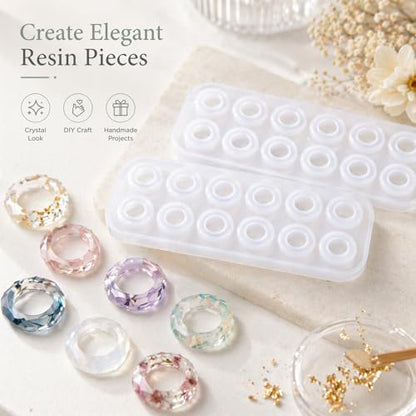 2Pcs Resin Ring Molds with 14 Rings and 7 Sizes,Silicone Resin Rings Making Kit,Round Pendant Jewelry Casting Mold for DIY Earrings Necklace Pendants Keyrings Crafts Decorations Making - Image 6