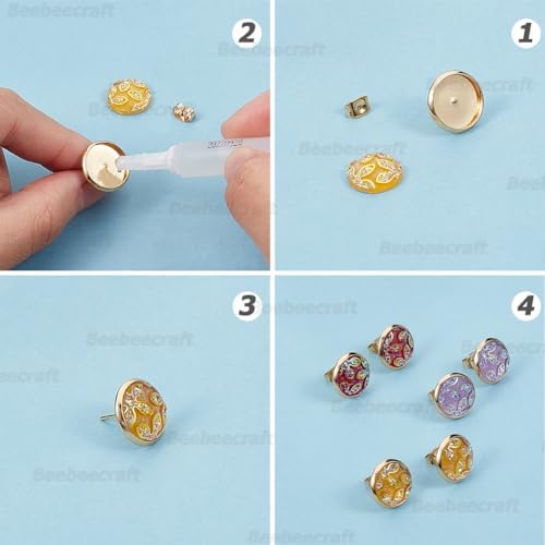 Beebeecraft 1 Box 50Pcs Earring Bezels Trays 18K Gold Plated Blanks Round Cabochon Prong Post Settings Stud Earring Findings with 12mm Tray and 50Pcs Earring Backs for Earring Jewelry Making - Image 6