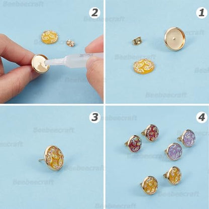 Beebeecraft 1 Box 50Pcs Earring Bezels Trays 18K Gold Plated Blanks Round Cabochon Prong Post Settings Stud Earring Findings with 12mm Tray and 50Pcs Earring Backs for Earring Jewelry Making - Image 6