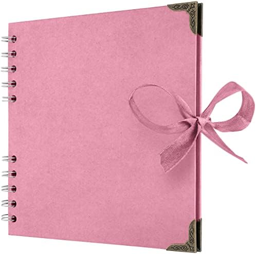Bstorify Square Scrapbook Photo Albums 7 x 7 Inch Pink Thick Paper, Hardcover, Metal Corners, Ribbon Closure - Ideal for Your Scrapbooking Albums, Art & Craft Projects by Bstorify