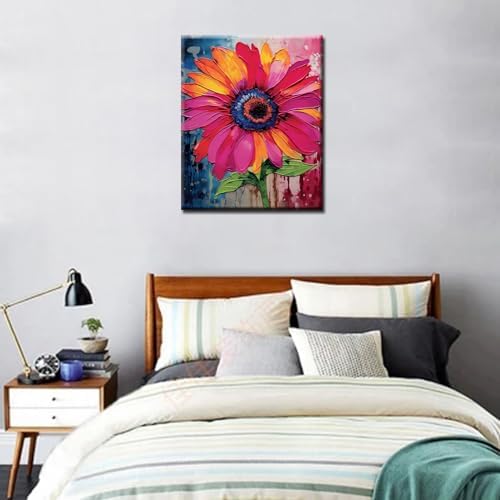 Simple Flower Paint by Numbers,Abstract Paint by Number for Adults,Green Leaf Paint by Number Kits on Canvas Graffiti Drawing Paintwork with Paintbrushes,Art Crafts (Without Frame) - Image 4