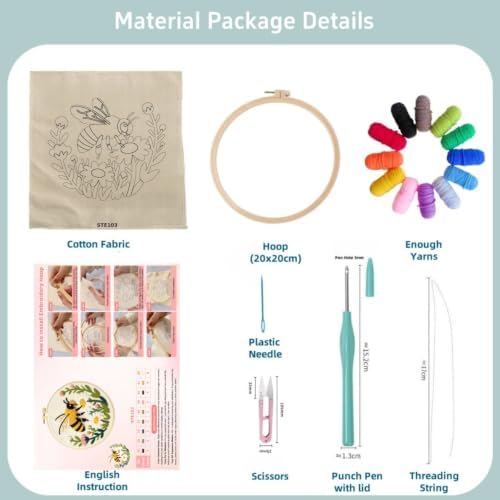 DIY Punch Needle Kits Yellow Bee in Flowers 20x20cm-3 - Image 2