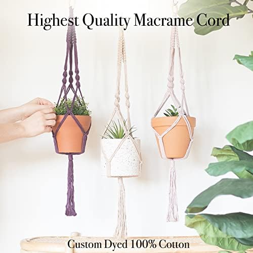 Aesthetic Creative Macrame Kit, Makes 3 DIY Plant Hangers for Teens & Adult Beginners, Craft Supplies for Boho Art Project-3 Custom Color Macrame Cord, Wooden Rings & Instructions - Image 3