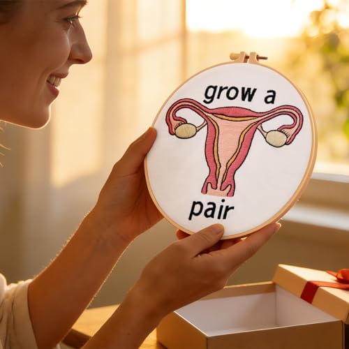 Hand Embroidery Kits for Beginners Adults, Grow a Pair Uterus Embroidery DIY Kit, Stamped Cross Stitch Kits for Beginners Adult Craft Kits for Women, Entire Set of Embroidery Supplies & Video Tutorial - Image 5