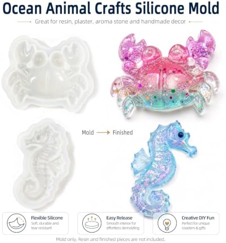 8Pack Ocean Resin Molds Silicone, Sea Animal Keychain Pendant Molds for DIY - Image 2