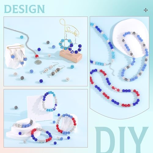 90pcs 10mm Rhinestone Beads for Jewelry Making, Hematite+White+Light Blue Shiny Round Shamballa Disco Beads, Sparkle Crystal Clay Christmas for Bracelet Baseball Necklace Earring and DIY - Image 6