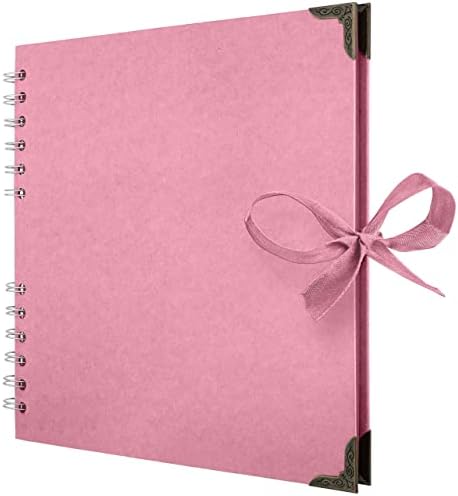 Bstorify Square Scrapbook Photo Albums 8 x 8 Inch Pink Thick Paper, Hardcover, Metal Corners, Ribbon Closure - Ideal for Your Scrapbooking Albums, Art & Craft Projects by Bstorify