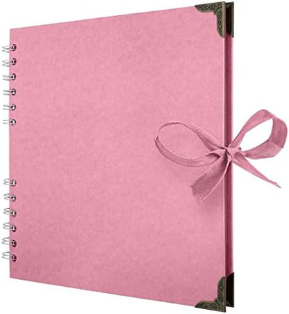 Bstorify Square Scrapbook Photo Albums 8 x 8 Inch Pink Thick Paper, Hardcover, Metal Corners, Ribbon Closure - Ideal for Your Scrapbooking Albums, Art & Craft Projects by Bstorify