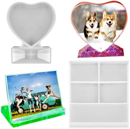 DaKuan 2-Pack Silicone Photo Frame Resin Molds Set - Rectangle & Heart Epoxy Casting Molds for DIY Crafts, Home Decor, Handmade Gifts (5.12x3.54in, 3.94x3.74in) - Reusable & Flexible by DaKuan