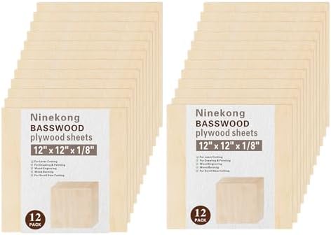24 Pack Basswood Sheets 1/8 inch,12"x12"x1/8" Plywood Sheets,3mm Basswood for Laser Cutting,Laser Engraving Blanks,Thin Natural Unfinished Wood for Crafts,Wood Burning,Scroll Saw Cutting by Unknown