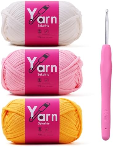 Beginner Yarn for Crocheting Cotton Crochet Yarn #4 Mixed Colors by Sekafris