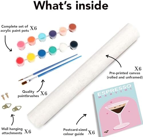 6 Pack Paint by Numbers Kit for Adults Beginners - Cocktail Adult Paint by Number Kits on Canvas Without Frame, DIY Cocktail Acrylic Oil Number Painting Kits for Gift Home Wall Decor 8x12 Inch - Image 6