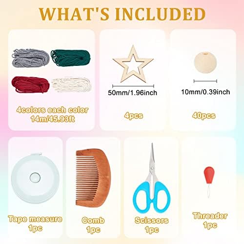 FREEBLOSS 4 Set Christmas Tree Macrame DIY Kit for Beginners Christmas Tree Hanging Ornaments for Holiday Wall Hanging, Come with Step by Step Tutorial - Image 4