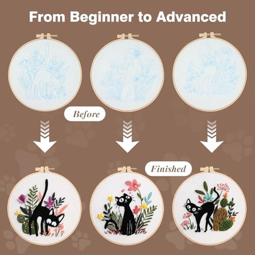 3 Pack Cat Embroidery Kits for Beginners Adults, Starter Cross Stitch Kit - Image 4