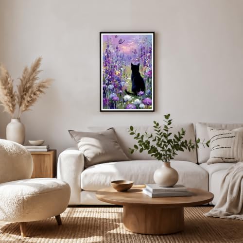 NXIKYO Framed Lavender Cat Paint by Numbers Kit for Adults Beginner, Butterfly Garden Easy Paint by Numbers Canvas with Frame, DIY Painting Kit for Relaxing Home Wall Decor Gift 8x12 Inch - Image 3