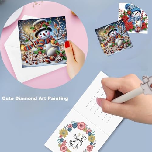 Zyvoreva 12 PCS Christmas Snowman Diamond Art Greeting Cards with Envelopes, Diamond Painting Greeting Cards Kit for Adults DIY Holiday (red) - Image 4