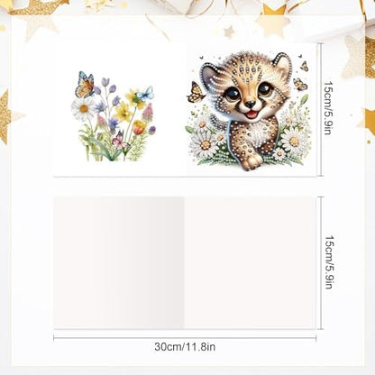 LazyFold 6 Pcs Diamond Art Painting Greeting Cards Kits, DIY Cute Leopard Handmade Festival Greeting Cards with Envelopes Diamond Art Crafts Birthday Cards Creative Gift - Image 2