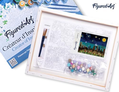 Figured'Art Paint by Numbers for Adults with Frame Starry Night with Animals 16"x20" - Craft Art Painting DIY Kit Canvas Already Stretched on a Wooden Frame - Image 5