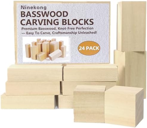 Ninekong 24PCS Basswood Carving Blocks with 3 Sizes，Whittling Wood Carving Kit,Soft Basswood for Carving(4"x1"x1",4"x2"x2",2"x2"x2") by Unknown