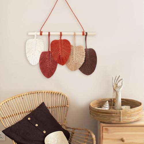 FREEBLOSS 2 Set DIY Macrame Leaf Wall Hanging Kit Macrame Feather Wall Art 10 Colors Cotton Cords 30cm Macrame Kit with Instruction Macrame Wall Tapestry for Bedroom Birthday Gift - Image 4