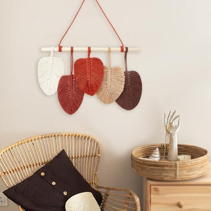 FREEBLOSS 2 Set DIY Macrame Leaf Wall Hanging Kit Macrame Feather Wall Art 10 Colors Cotton Cords 30cm Macrame Kit with Instruction Macrame Wall Tapestry for Bedroom Birthday Gift - Image 4
