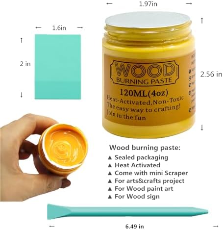 Wood Burning Paste Pen Kit 8pcs, 4OZ Wood Burning Gel with Pen, 6pcs Squeegees, Heat Activate Paste for Craft Stencil, Etching Cream Wood Burning Design for Beginners DIY on Wood, Canvas, Denim - Image 6