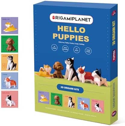 Hello Puppies 3D Origami Paper Craft Gift Set- 5 pcs, Husky/Corgi/Shiba Inu/Bulldog/Teddy Pre-Cut Origami Kit, Cute Animal Paper Sculpture for Teens & Adults, Home Decor DIY Art Gift by Unknown