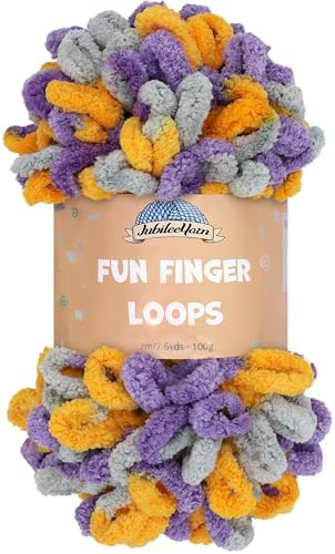 JubileeYarn Fun Finger Loops Yarn - Purple Grey Yellow - 1 Skein by BambooMN