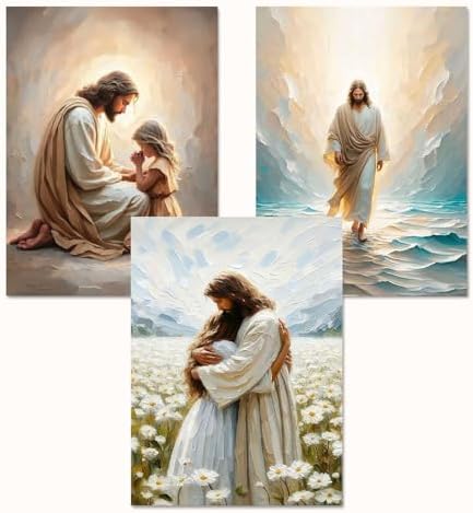 3 Pack Jesus Paint by Numbers Kit for Adults Framed Canvas, Frameworkless by FairylandJinWenn