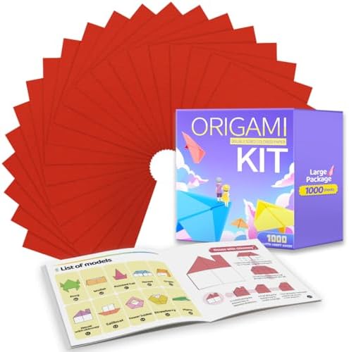 Praisebank Red Origami Paper, 1000pcs 6x6 inch, Double Sided Color, Origami Kit with Guide instruction for Crafts by Praisebank