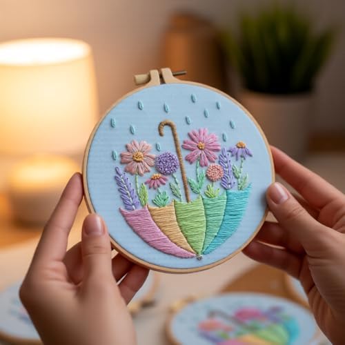 JJFox Embroidery Kit for Beginners and Adults, DIY Hand Embroidery Starter Kit with Cute Pattern, Cross Stitch Needlepoint Set with Hoop, Threads and Instructions (Flower-3) - Image 2