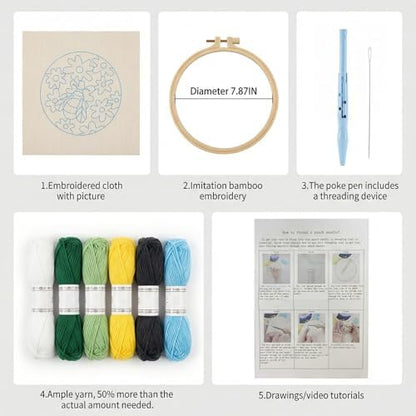 ZMHKJZDQ Punch Needle Kits for Beginners,DIY Punch Needle Embroidery with Fabric, Hoops, Yarns and Sewing Needles for Adults Children Festival Gift and Home Decor, 20x20cm (Daisy Bee) - Image 2