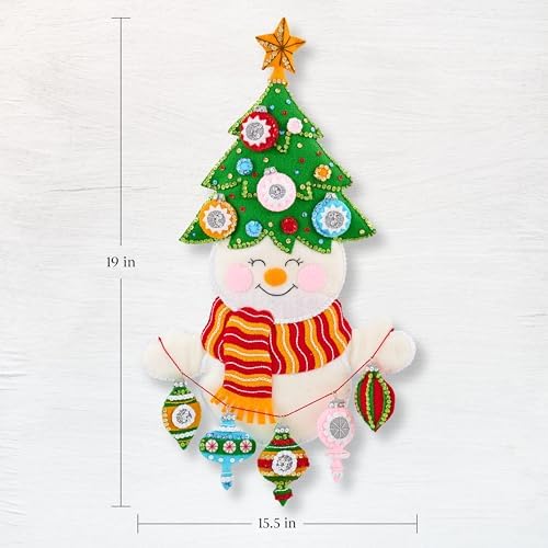 Bucilla Felt Applique Wall Hanging Kit, Treetop Snowman, Perfect for DIY Arts and Crafts - Image 2