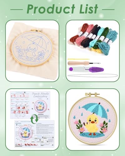 ERKOON Punch Needle Kit for Beginners Adults, DIY Easy Animal Embroidery Set for Starter Art Craft, Needling Punch Project with Patterns, Tools, Yarns, Hoop, Instruction (Duck) - Image 2
