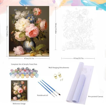 Natuyalo Paint by Numbers for Adults - DIY Adult Paint by Number Kits Painting on Canvas Flowers in Vase Painting by Numbers for Beginners, Plant Art Craft Kits for Adults (16x20 Inch) - Image 5