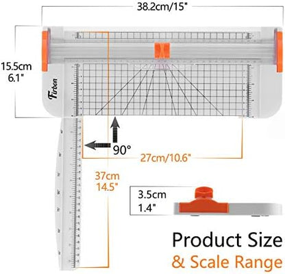 Firbon A4 Paper Cutter, 12 Inch Paper Trimmer with Extened Ruler, White - Image 2