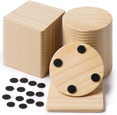36 Pcs Unfinished Wood Coasters for Crafts, 4 Inch Blank Wooden Coasters Wood Kit with Non Slip Pad for DIY Stained Architectural Models Painting Woods Engraving Wedding Home Decoration by Unknown