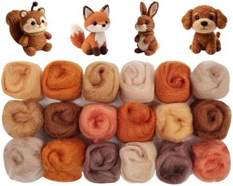 Ainiv 18 Pcs Needle Felting Wool, 9 Colors x 2 Packs Wool Roving, Brown by Ainiv